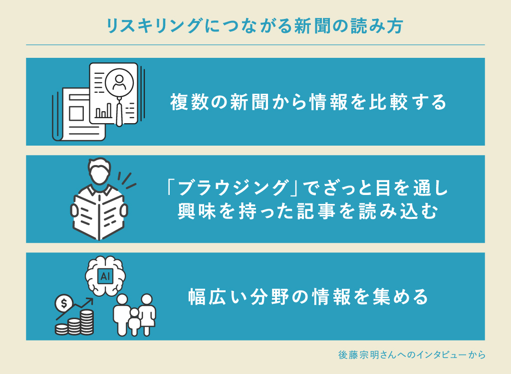 新聞で視野を広げることがリスキリングにつながる 