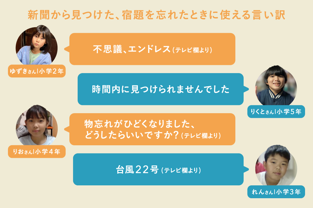 新聞から見つけた、宿題を忘れたときに使える言い訳